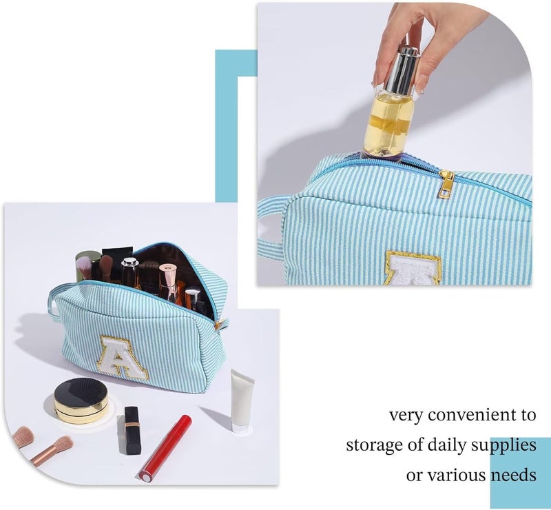 YOOLIFE Gifts for Women Teen Girls Kids - Initial Makeup Bag Cosmetic Bag Toiletry Pouch, Personalized Birthday Gifts for Women Girls Mom Daughter Sister Friends, Light Blue M - Image 4